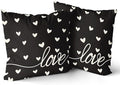 Giwawa Valentines Day Pillow Covers Set of 2 Black Love Hearts Throw Pillowcases Romantic Decorative Double Sided Cotton Square Cushion Covers 20x20inch for Sofa Couch Bedding Wedding Anniversary