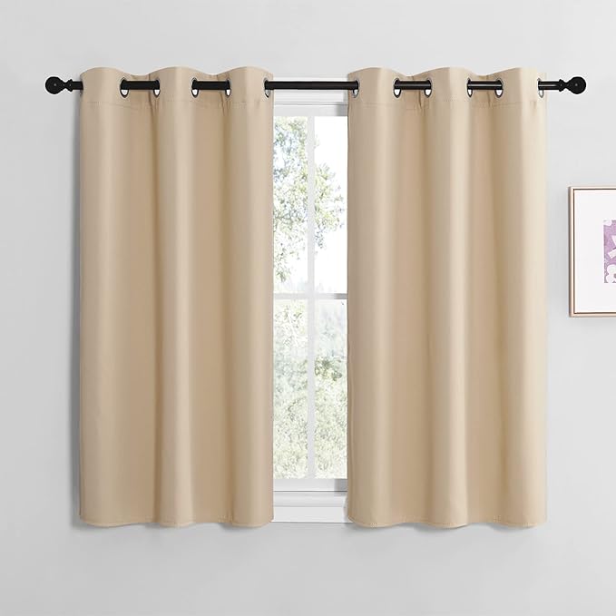 NICETOWN Blackout Curtain Panels for Bedroom, Bicotti Beige, 2 Panels, W29 x L36-inch, Thermal Insulated Grommet Top Blackout Draperies and Drapes for Basement
