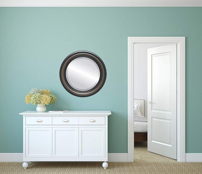 OVALCREST Round Beveled Wall Mirror for Home Decor - Philadelphia Style - Walnut - 34x34 Outside Dimensions