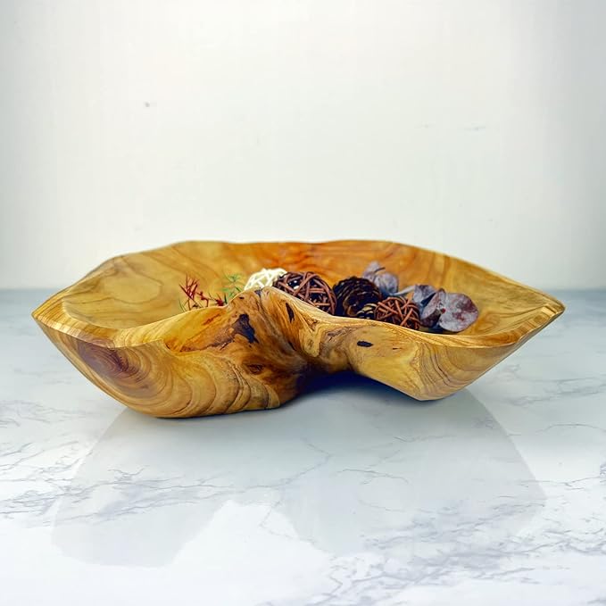 Wooden Bowl for Decor, Natural Shape Solid Wood Carved Fruit Bowl, Decorative Wooden Bowl for Table Centerpiece Office Home Decor, Multipurpose Candy Keys Serving Bowls (Medium 10"-12")