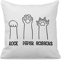 Funny Ca Pillow Covers 18x18, Cat Gifts for Cat Lovers, Crazy Cat Lady Gifts, Cat Decor for Cat Lovers, Cat Mom Gifts, Cat Owner Gifts - Rock Paper Scissors (White)