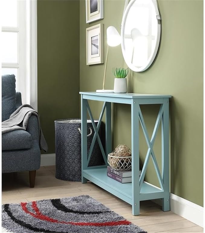 Convenience Concepts Oxford Console Table 39.5" - Sofa Table with Storage Shelf, Transitional Entryway Hall Table for Living Room and Bedroom, Display Foyer Table, Sea Foam Blue
