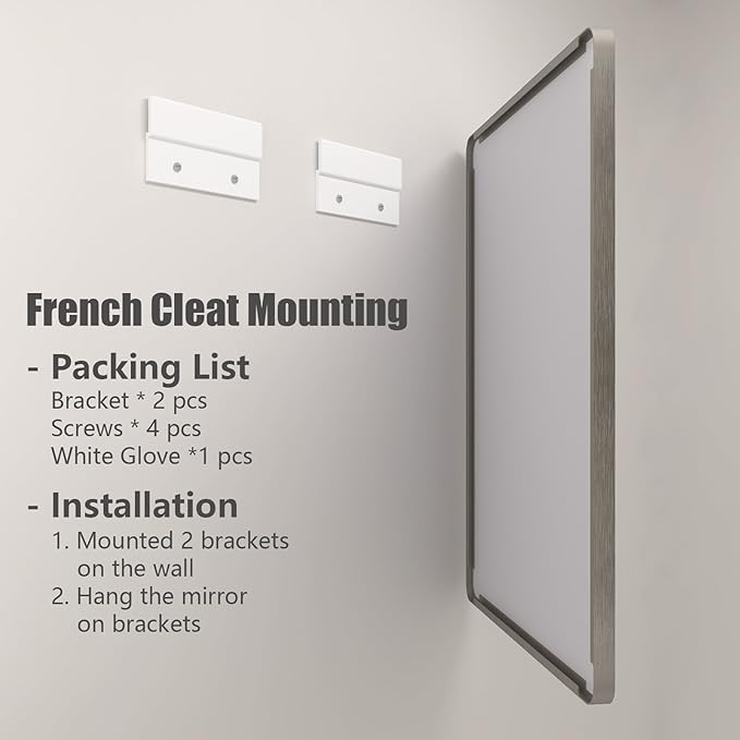 24x30 Inch Silver Bathroom Mirror, Brushed Metal Framed Vanity Mirror for Wall, Rounded Corner Rectangle Mirror, Anti- Rust (Horizontal/Vertical)