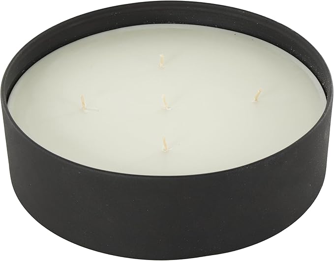 Deco 79 Metal Decorative Candle Creamy Vanilla Swirl Scented Textured 59oz 5 Wick Aromatherapy Candle with White Wax, 9" x 9" x 3", Black