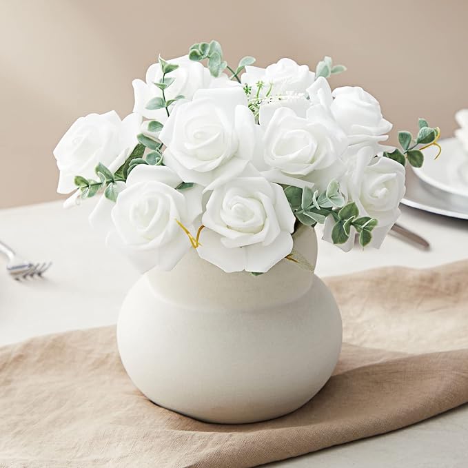 Juvale White Flowers Artificial Roses - Artificial Flowers for Wedding Decor & Centerpiece Table Decorations - 100-Pack, 3 in Diameter, White