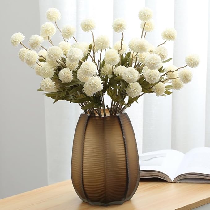 Artificial Flowers for Vases 20.5 Inch 10 Stems， Silk Dried Fake Mums Bouquet Indoor Faux Floral Arrangements for Decoration (White)
