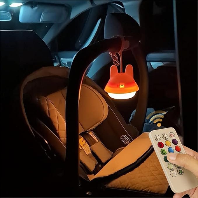 Night Light for Baby Car Seat - Dimming Function 9 Colors Changing Eye Caring soft light Rechargeable & Timing Bedside Lamp Light Up Toddler Bed Room Travel Essentials Squishy Silicone Infant BPA Free