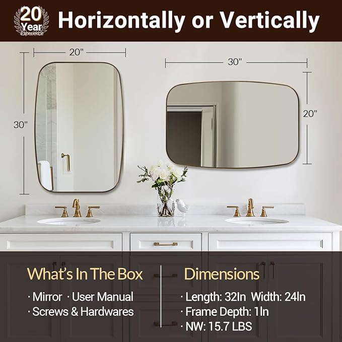 ANDY STAR Oval Mirrors for Bathroom, 20x30 Bronze Bathroom Vanity Mirror with Metal Frame, Oil Bronze Oblong Mirror for Over Sink, Modern Anti Rust Wall Mounted