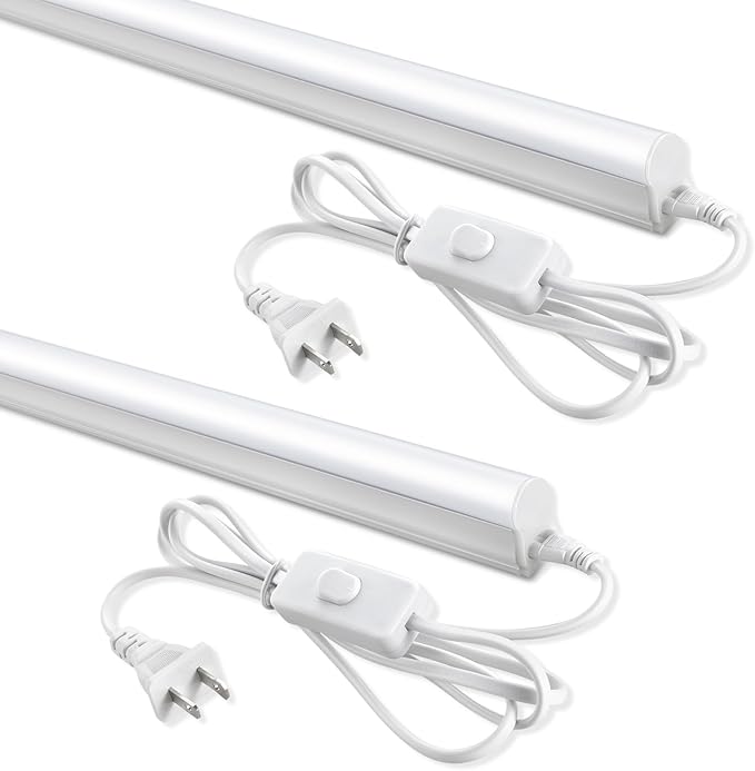 (2 Pack 4FT T5 LED Shop Light,6500K,20W,2300LM(Super Bright White) Linkable LED Integrated Fixture,Garage Ceiling and Cabinet Light,Strip Light,Corded Electric with ON/Off Switch