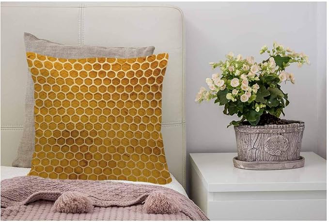 WONDERTIFY Throw Pillow Case Cover Newly Pulled Honey Bee Honeycomb Beeswax on Plastic Foundation with Pollen Tracks,Soft Linen Pillow Case for Decorative Bedroom/Car,Cushion Covers 18x18 Inch