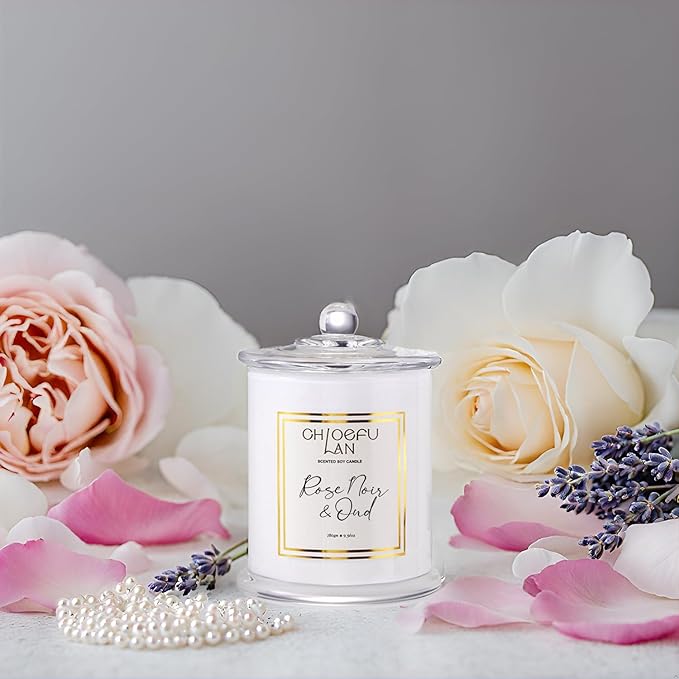 Chloefu LAN Rose Scented Candles, Oud Candle Gifts for Women, Long Lasting Burning Highly Scented Lovely Candles, Valentines Day Gifts for Her, Luxury Jar Candle for Mom, 70 Hours 10 oz