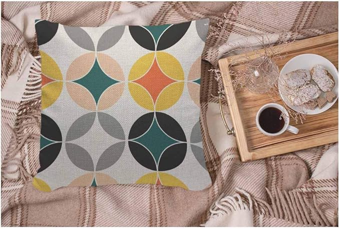 WONDERTIFY Pillow Cover Modern Mid Century Circles Repeat Pattern - Soft Linen Pillow Case for Decorative Bedroom/Livingroom/Sofa/Farm House,Couch Pillow Cushion Covers 18x18 Inch 45x45 cm