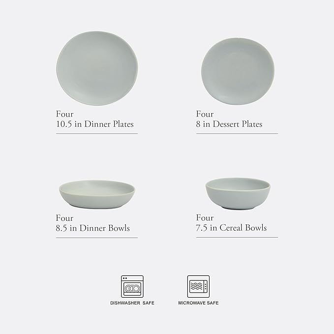 Gibson Elite Zion Mist 16 Piece Stoneware Reactive Glaze (Service for 4) Ceramic Plates and Bowls Modern Organic Dinnerware Set - Blue