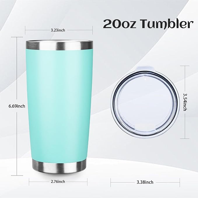 StarSpeed 20oz Tumbler Bulk with Lid, Stainless Steel Insulated Tumblers Double Wall Vacuum Insulated Travel Mug, Powder Coated Coffee Cups for Hot and Cold Drinks(Light Green,6)