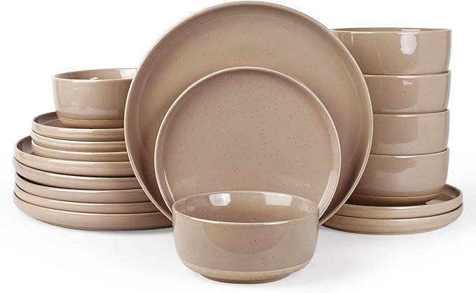 Famiware Milkyway Plates and Bowls Set, 18 Pieces Dinnerware Sets, Dishes Set for 6, Cinnamon Brown