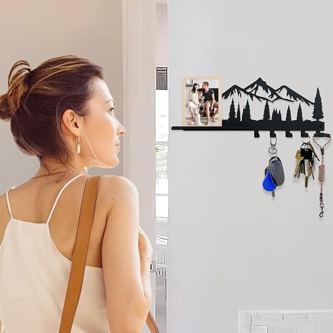 Key Holder for Wall | Metal Key Holder Hooks Organizer Rack | Metal Key Organizer Wall Decorative with 5 Hooks for Entryway, Front Door, Hallway, Kitchen, Office (12 Inches, 2 in 1)