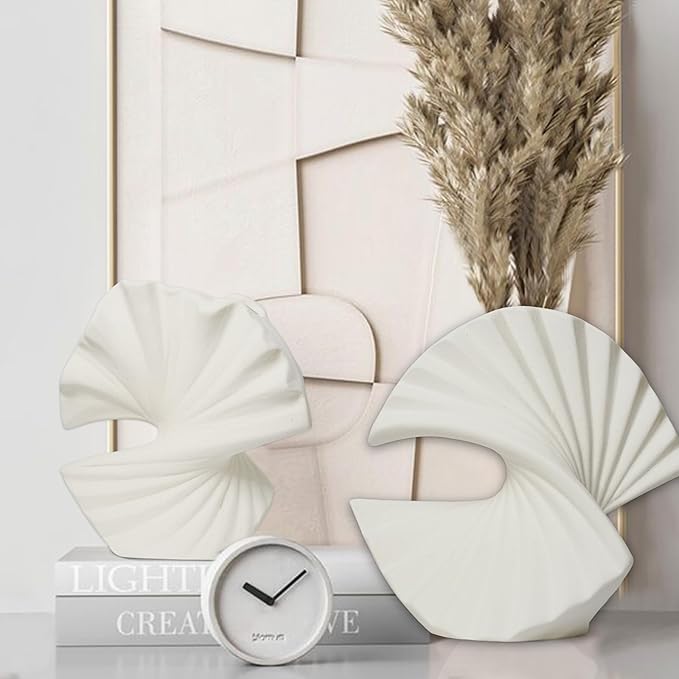 Sector Vase, Set of 2 - Minimalist Nordic, White Ceramic Sector Vase Vase Decor | Table Centerpiece, Olive Plant, Wedding, Living Room, Bookshelf, Office, Modern Home, Entryway, Console