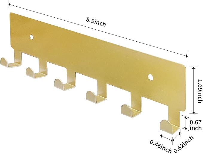GTK Key Holder for Wall, Key Hooks with 6 Hooks, Wall Mounted Key Holder for Hallway, Self Adhesive Key Rack(Gold)