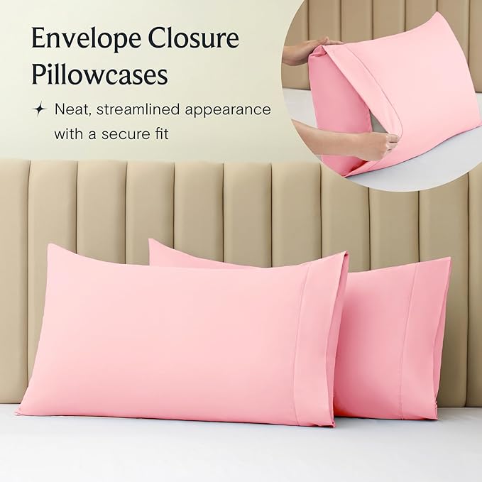 LuxClub 4 PC Sheet Set Bed Sheets Deep Pockets 16" Eco Friendly Wrinkle Free Cooling Machine Washable Hotel Bedding Silky Soft - Baby Pink California King