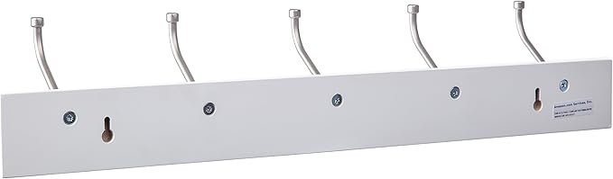Amazon Basics Rectangular Farmhouse Wall-Mounted Coat Rack with Storage Hooks, 5 Hooks, White
