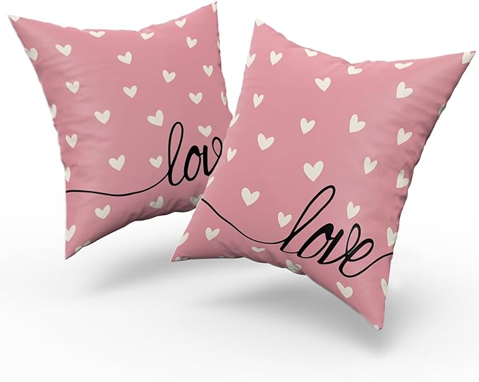 Giwawa Valentines Day Pillow Covers Set of 2 Pink Love Hearts Throw Pillowcases Romantic Double Sided Decorative Cotton Square Cushion Covers 16x16inch for Sofa Couch Bedding Wedding Anniversary