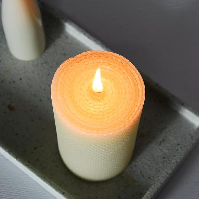 3 * 6" Beeswax Pillar Candle, Large Handmade Pure Beeswax Rolled Candle,Nature,Unscented & Dripless & Smokeless,White