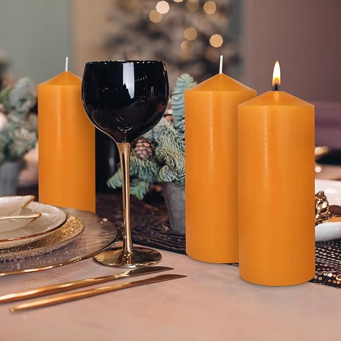Pillar Candles Set of 2, 3x8 inches Unscented Large Orange Candle,Tall Candles Bulk, Home Wedding Decor Candles