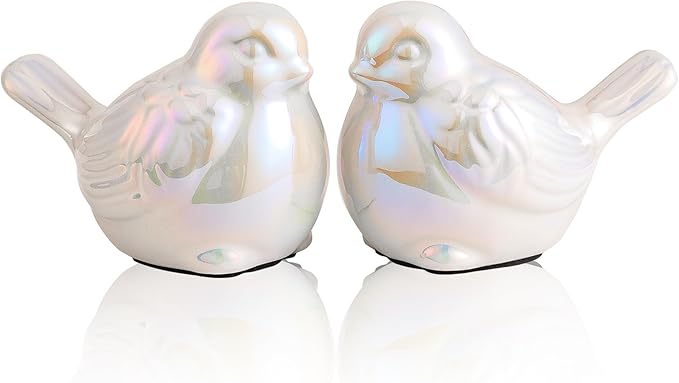 Set of 2 Colorful White Small Birds Statues Home Decor Modern Boho Style Figurine Decorative Ornaments for Living Room, Bedroom, Office Desktop, Cabinets, Shelf
