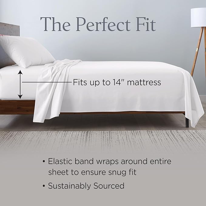 Ella Jayne Percale Sheets Twin (3 Pieces) Permium 100% Cotton Percale TC300, Hotel Luxury Collection, Deep Pockets and Cooling Twin Sheets Set Breathable Cotton Percale (White)