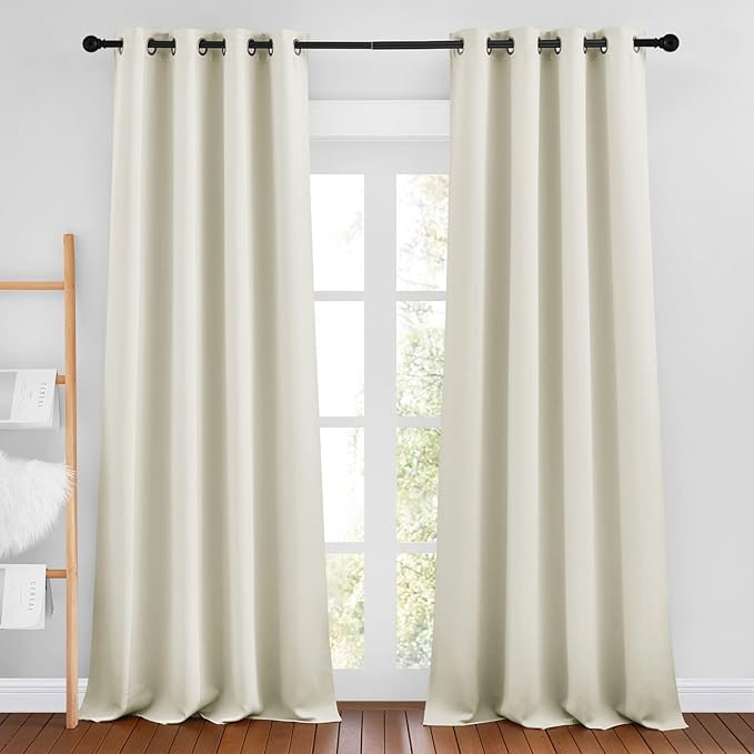 NICETOWN Beige Room Darkening Bedroom Curtains 96 inches Long, Grommet Thermal Insulated Room Darkening Window Treatments Sound Reducing for Living Room, W46 x L96, 2 Panels