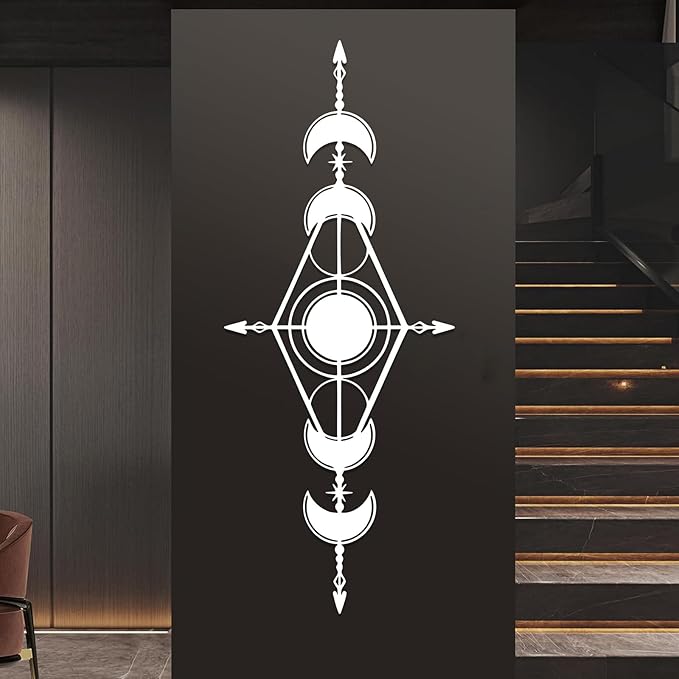 Hfrolixit Moon Phase Metal Wall Decor, Boho Moon Metal Wall Art, Celestial Wall Decor, Scandinavian Natural Wall Art, Astrology Wall Hanging (Black, 24"x9"/60x24cm)