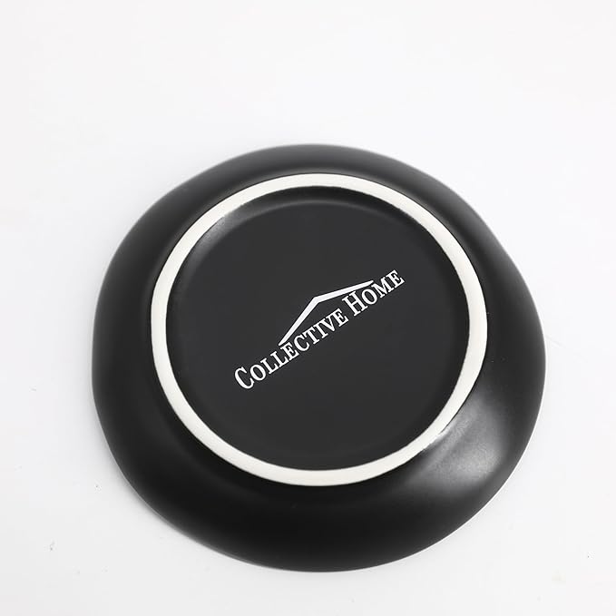COLLECTIVE HOME - Ceramic Jewelry Tray, Decorative Trinket Dish for Rings Earrings Necklaces Bracelet Watch Keys, Birthday Mother's Day Christmas Gift for Women, 4.75", Black Surface (b)