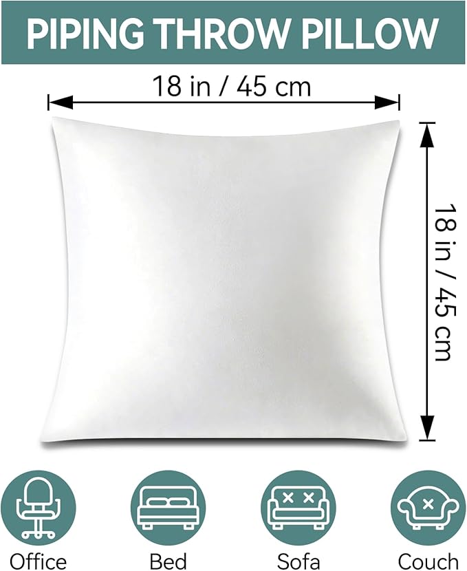 18 x 18 Throw Pillow Inserts, Pack of 2 White, Outdoor Pillows, Square Form Cushion Stuffer for Garden, Bench, Patio, Lightweight Soft Fillers for Sofa, Bed, and Home Décor