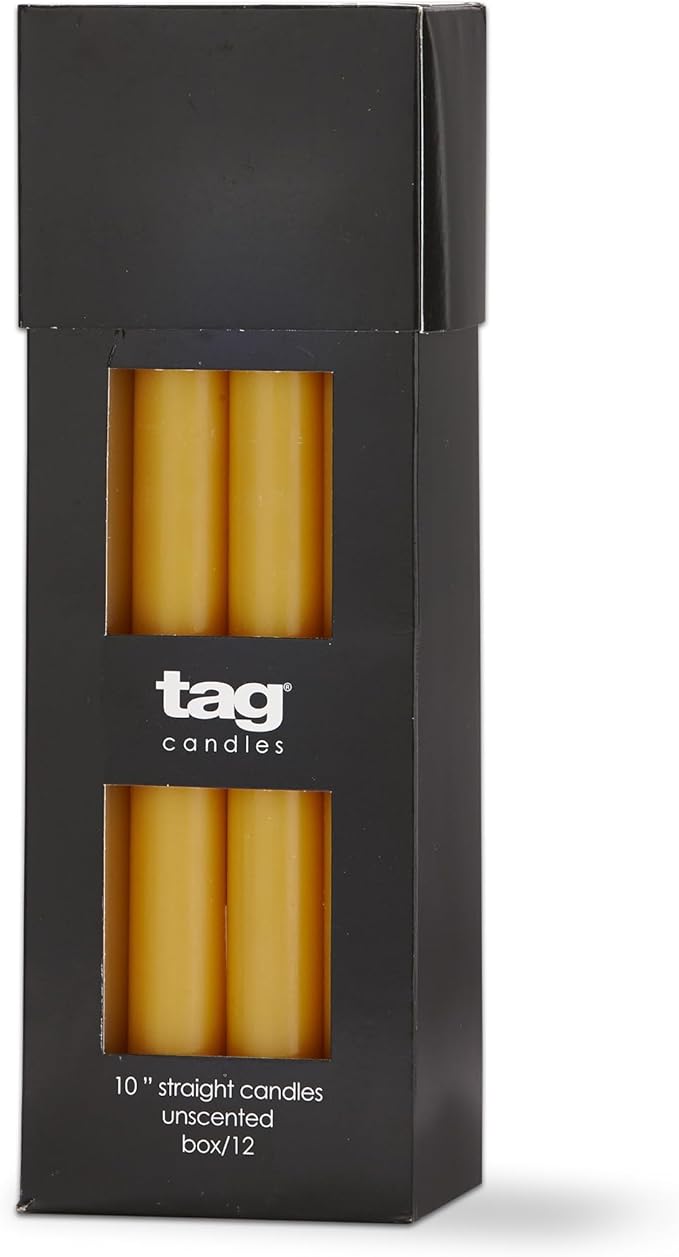 tag Color Studio 10" Straight Taper Unscented Smokeless Paraffin Wax Candle Ochre Yellow Burn Time 10 hrs.Sold in Units of 1 10" Ochre Yellow