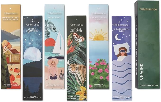 Folkulture Incense Sticks | Set of 6 (120 Fall Insence-Sticks) with 45 Mins Burn Time | Non Toxic Balsam Cedarwood, Oud, Jasmine, Pumpkin Spice Incense | Organic Peppermint Inscents-Sticks