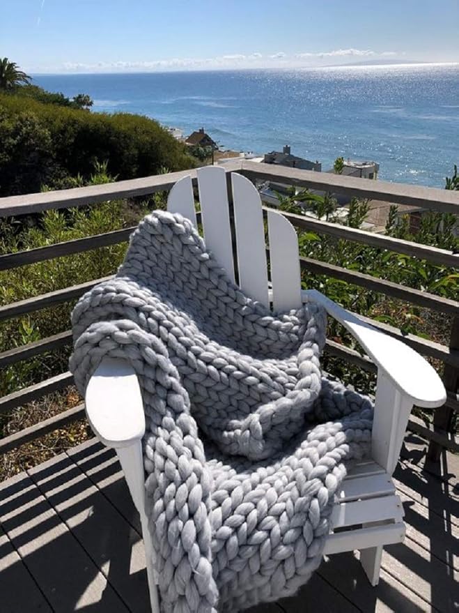 Chunky Knit Blanket Soft Handmade Knitting Throw for Bedroom Sofa Decor Super(Light Gray40 x80)