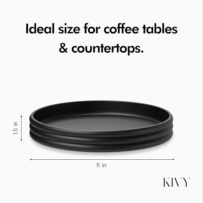 KIVY Round Decorative Concrete Tray 11x1,5 Inch - Modern Circle Coffee Table Bowl - Home Decor Table Tray for Livingroom & Bedroom - Modern Decorative Trays - Black Flat Bowl - Centerpiece Trays