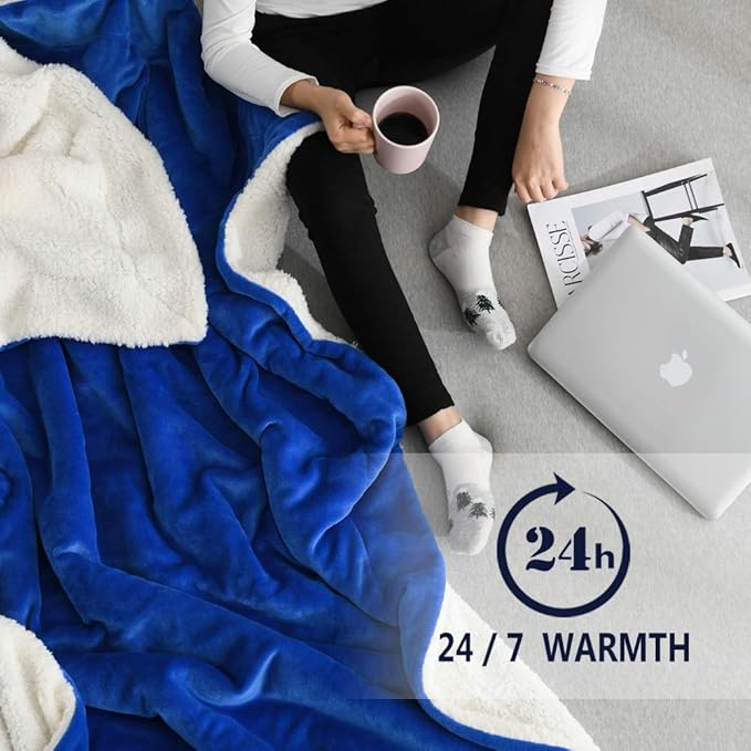 NANPIPER Throw Blanket Sherpa Flannel Blankets Soft Fuzzy Plush Fleece Microfiber for Bed/Couch (60"x80",Princess Blue)