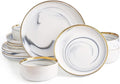 Marble Gold Rim Dinnerware Sets, Porcelain Plates and Bowls Sets, Modern Luxury Dish Set for 4, White Grey China Dinner Set for Special Occasions, Hand Wash Quickly