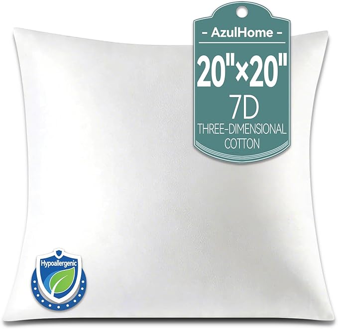 20 x 20 Throw Pillow Inserts, Outdoor Pillows Water-Resistant, Square Form Cushion Stuffer for Garden, Bench, Patio, Lightweight Soft Fillers for Sofa, Bed, and Home Décor