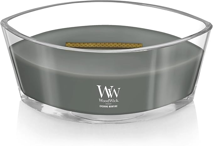 WoodWick Ellipse Scented Candle Evening Bonfire 16oz Up to 50 Hours Burn Time Gray