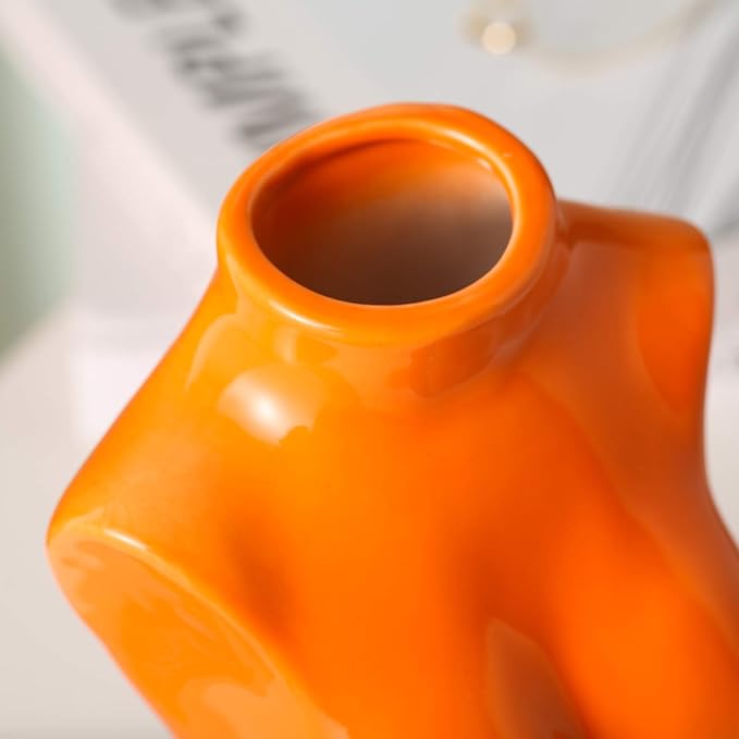 hjn Female Body Vase- Flower Vase for Decor, Orange Decor Vases,Ceramic Vase for Flowers, Modern Art Vase Woman Shape Vase for Living Room/Home Decor Accents/Bookshelf/Mantel-Orange