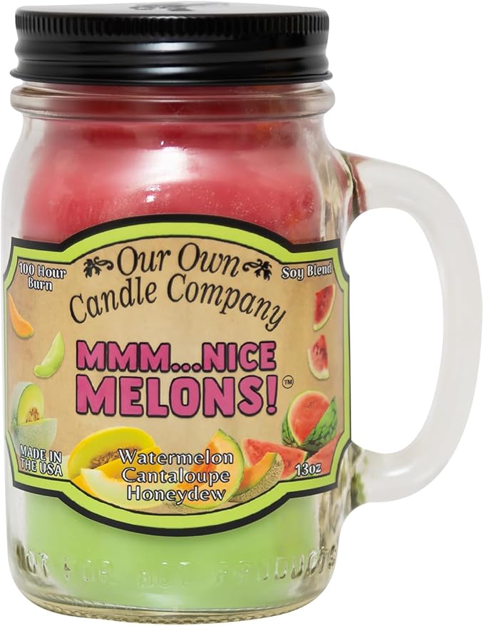 Our Own Candle Company, Nice Melons Scented Mason Jar Candle, 100 Hour Burn Time, Made in The USA - 13 Ounces