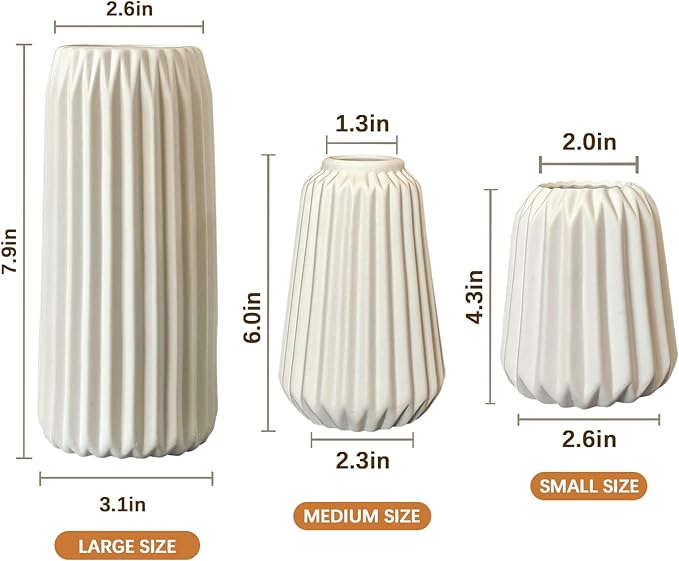 Ceramic Vases Set of 3-White Vase for Modern Home Decor, Flower Vases for Aesthetic Room Decor,Boho Decor Wedding Dinner Table Party Office Centerpiece Table Decorations (White 3 Set)