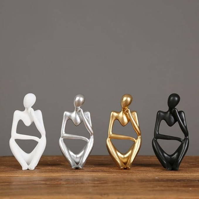 Thinker Statue Decor, Abstract Resin Sculpture – Modern Art Figurine for Home, Office, Bookshelf, Desk Decoration | Meaningful Housewarming, Birthday, Graduation Gift (Silver)