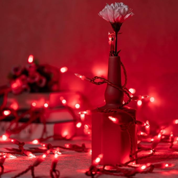 YULETIME 200 Red LED Christmas Lights with Red Wire, Pack of 2 Strands 33 Feet 100 Lights UL Certified Holiday String Light Set