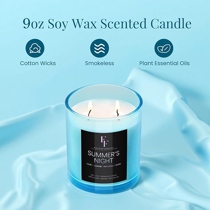 Summer's Night Scented Candle, 2-Wick Luxury Soy Wax Candle, 9 oz Aromatherapy Candle Home Fragrance Candles Gift