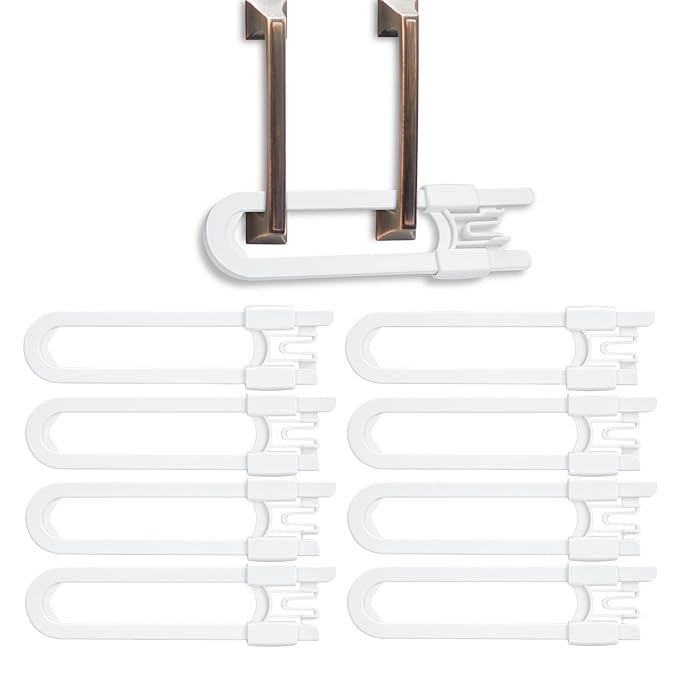 Vmaisi 8 Pack Baby Sliding Cabinet Locks - Adjustable U Shaped Child Safety Locks,Childproof Latches for Kitchen Bathroom Storage Cupboards Doors, Handles and Knobs White