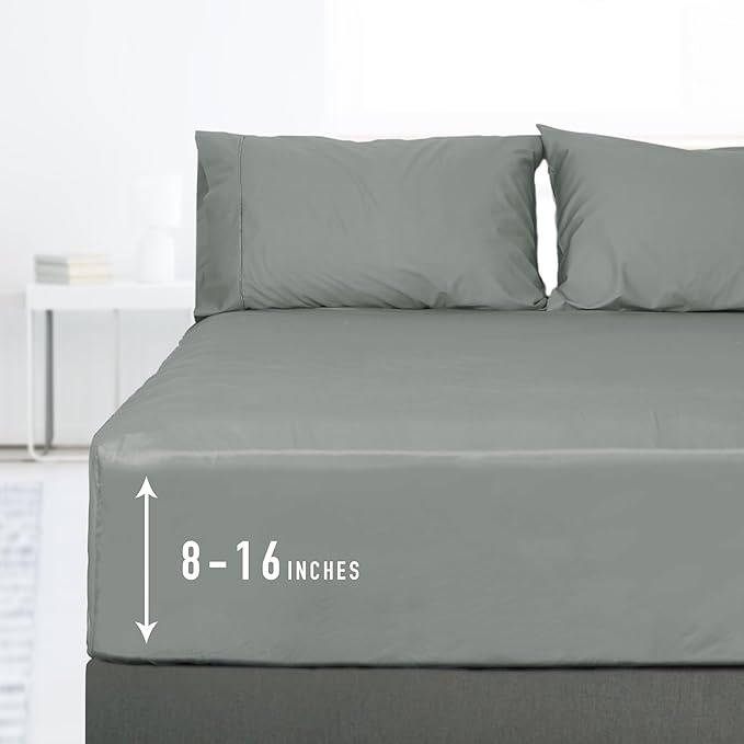 Sunflower Queen Fitted Sheet, 1-Piece Deep Pocket Fitted Bottom Sheet 16", 100% Cotton Sateen Soft Breathable, Ultimate Gray