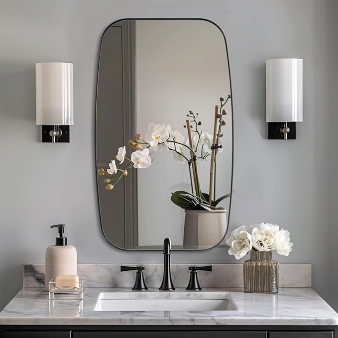 ANDY STAR Oval Bathroom Mirror, 24x32’’ Matte Black Metal Frame Oblong Mirror for Bathroom, Modern Black Oval Bathroom Mirror for Over Sink, Hangs Horizontal or Vertical